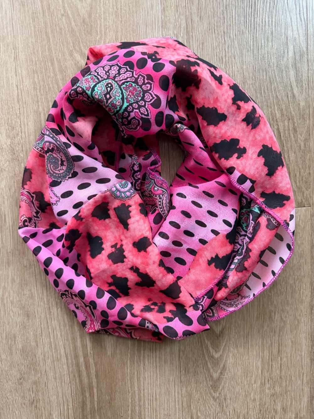 Pink Patterned Infinity Scarf